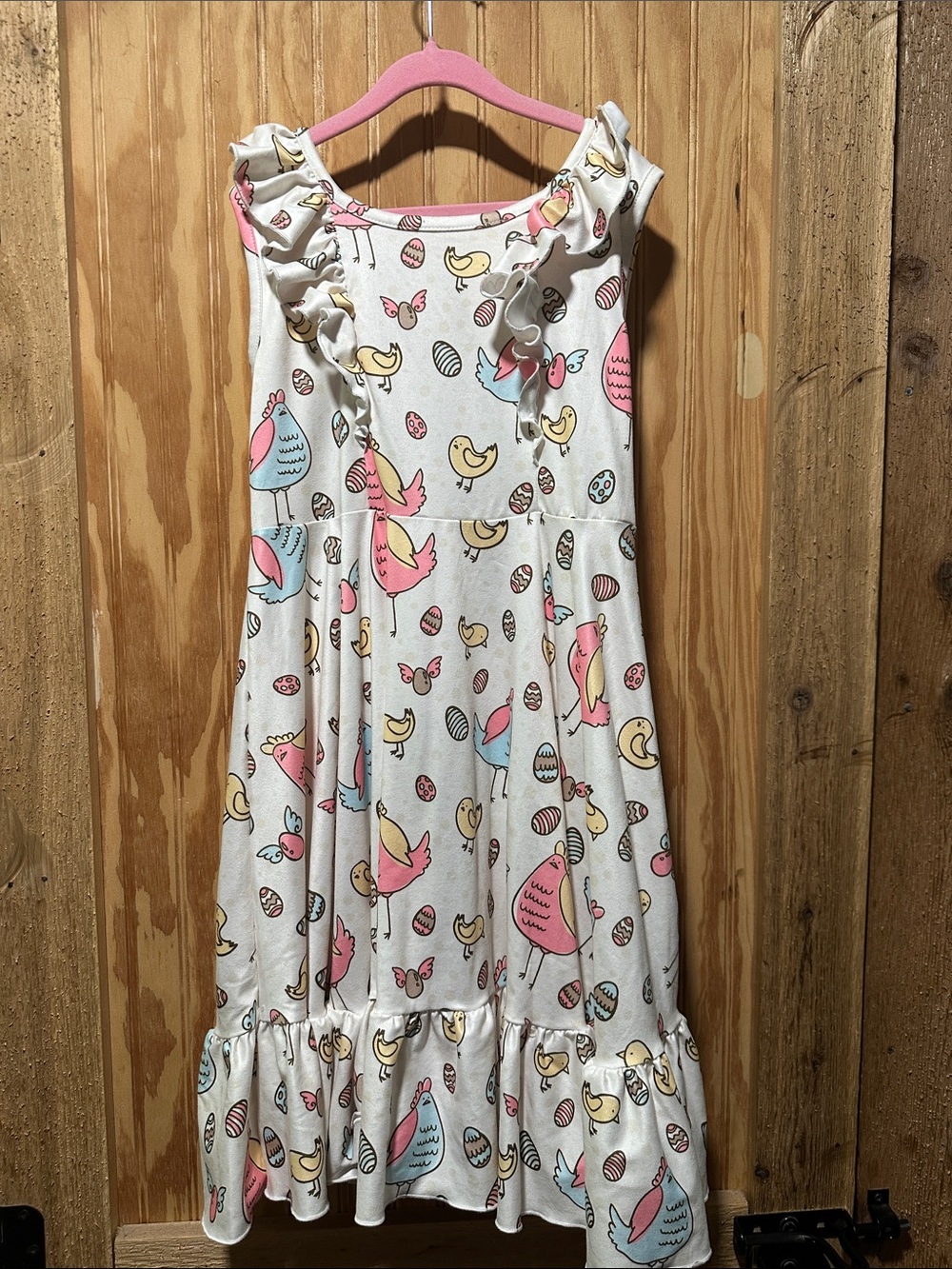 Girls White Sleeveless Dress with Pink, Yellow & Blue Bird Print